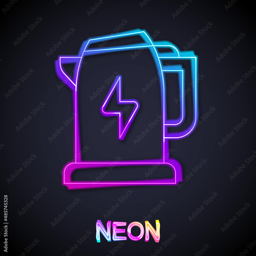 Glowing neon line Electric kettle icon isolated on black background. Teapot icon. Vector Glowing neon line Electric kettle icon isolated on black background. Teapot icon. Vector