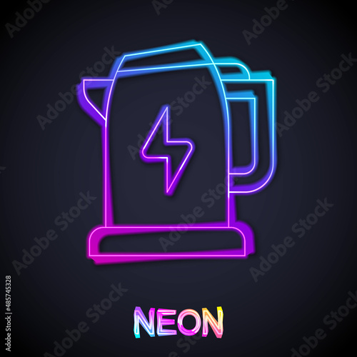 Glowing neon line Electric kettle icon isolated on black background. Teapot icon. Vector