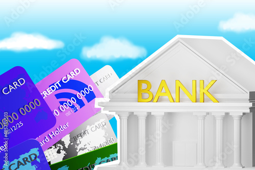Bank building. Credit cards...