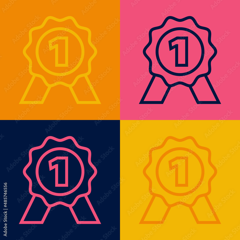 Pop art line Medal icon isolated on color background. Winner symbol. Vector Pop art line Medal icon isolated on color background. Winner symbol. Vector