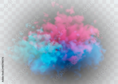 Fog or smoke isolated special effect on transparent background. Red vector cloudiness, mist or smog background. Vector illustration