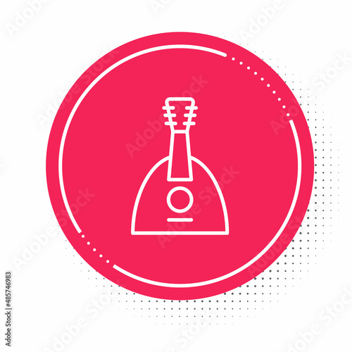 White line Musical instrument balalaika icon isolated on white background. Red circle button. Vector