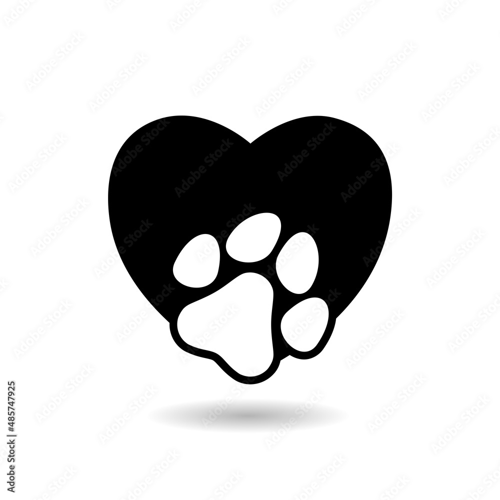Pet print and heart icon with shadow Pet print and heart icon with shadow