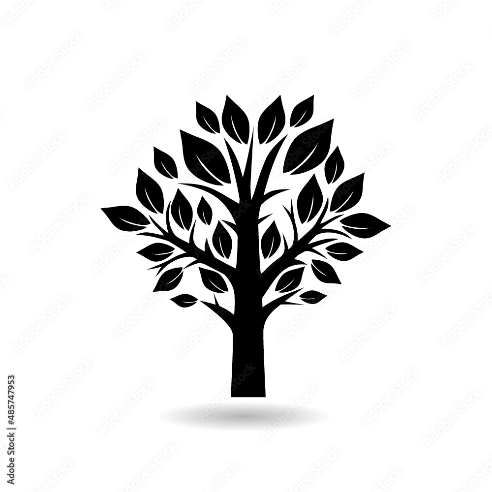 Obraz premium Tree logo silhouette icon with shadow