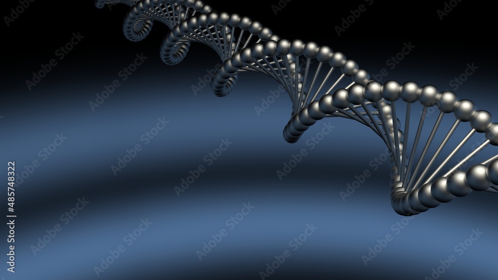 Obraz premium Science Molecular Titanium DNA Model Structure under blue flash light. 3D illustration. 3D CG. 3D high quality rendering.