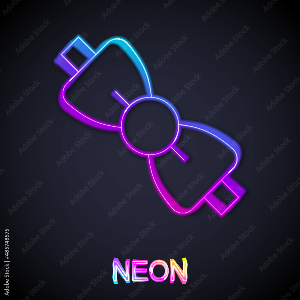 Glowing neon line Bow tie icon isolated on black background. Vector Glowing neon line Bow tie icon isolated on black background. Vector