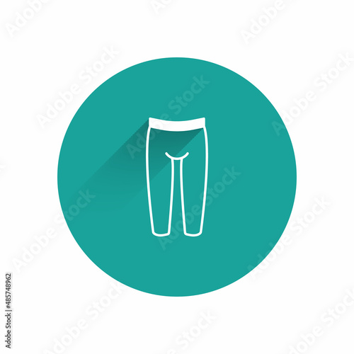 White Leggings icon isolated with long shadow background. Green circle button. Vector