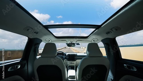 Interior of autonomous car. Driverless vehicle. Driving assist system. photo