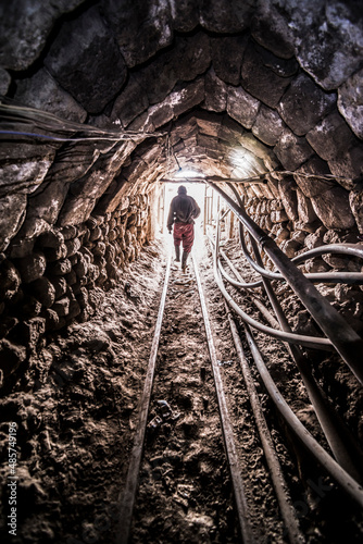 Miners working inside Potosi silver mines, Department of Potosi, Bolivia, South America