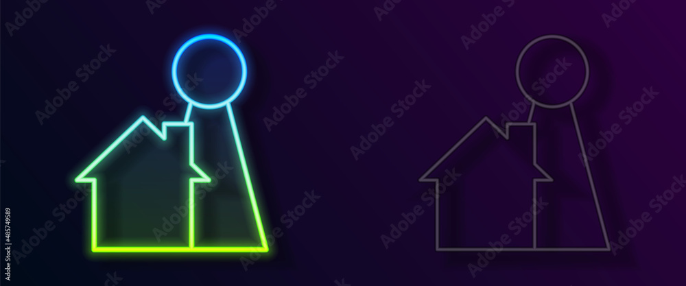 Glowing neon line Chip for board game icon isolated on black background. Vector Glowing neon line Chip for board game icon isolated on black background. Vector