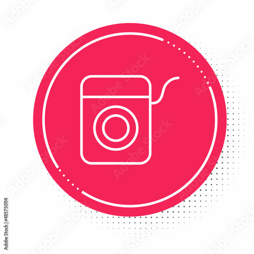White line Dental floss icon isolated on white background. Red circle button. Vector