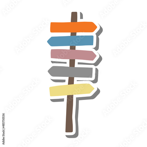 Signpost with colors flat cartoon style on white silhouette and gray shadow. Copy space for message. Vector illustration for any design.