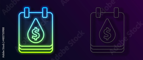 Glowing neon line Oil drop with dollar symbol icon isolated on black background. Oil price. Oil and petroleum industry. Vector