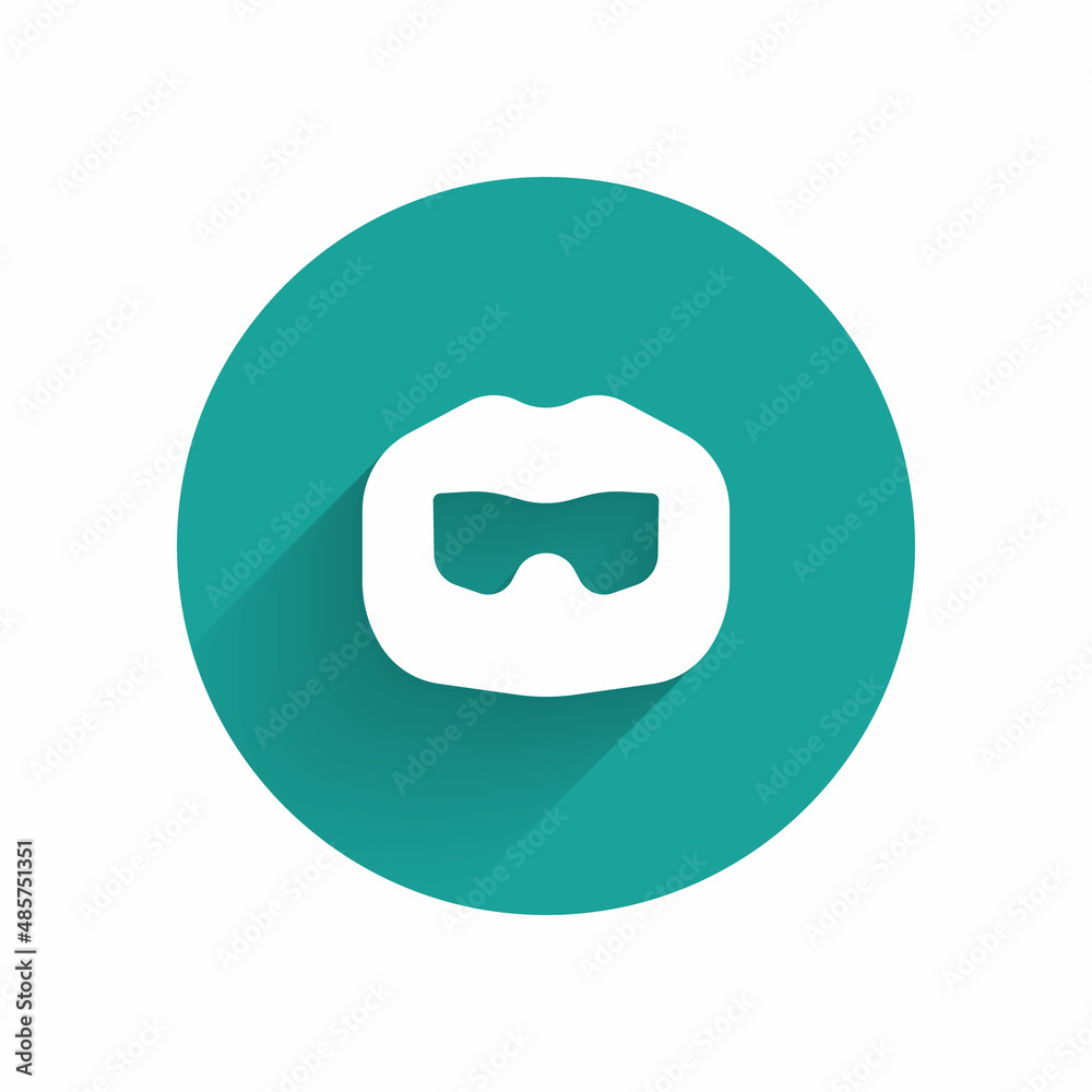 White Mustache and beard icon isolated with long shadow background. Barbershop symbol. Facial hair style. Green circle button. Vector White Mustache and beard icon isolated with long shadow background. Barbershop symbol. Facial hair style. Green circle button. Vector