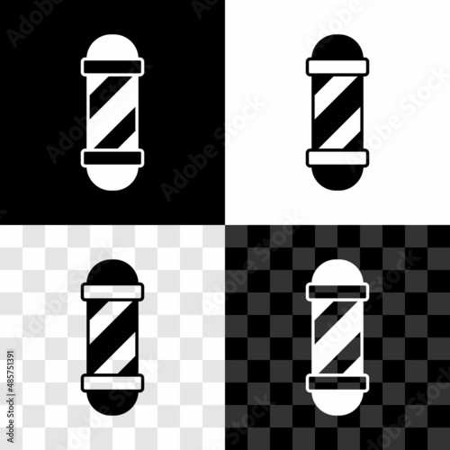 Set Classic Barber shop pole icon isolated on black and white, transparent background. Barbershop pole symbol. Vector