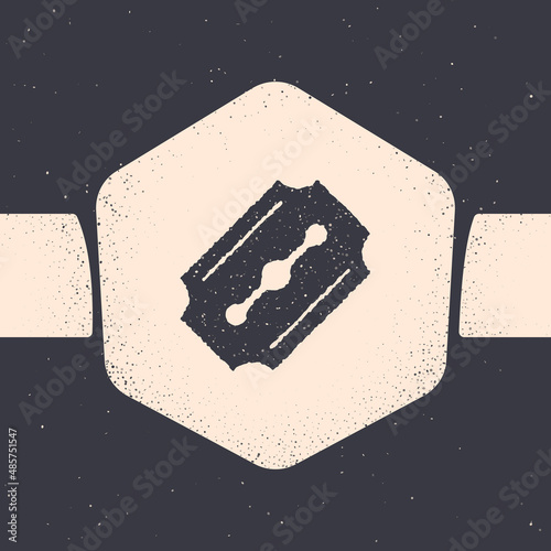 Grunge Blade razor icon isolated on grey background. Monochrome vintage drawing. Vector