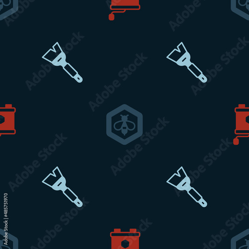 Set Honey extractor, Bee and honeycomb and Beekeeping brush on seamless pattern. Vector