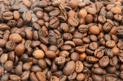 coffee beans close up. coffee drinking concept. roasted coffee grain 