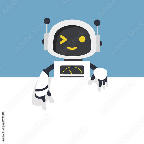 Cute white Ai robot with empty blank white board