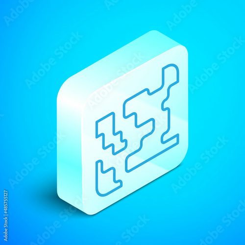 Isometric line Gaseous icon isolated on blue background. Changing the state of matter in gas. Silver square button. Vector