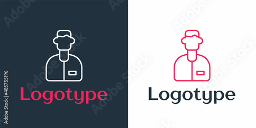 Logotype line Laboratory assistant icon isolated on white background. Logo design template element. Vector