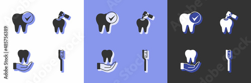 Set Toothbrush, and with caries and drill icon. Vector