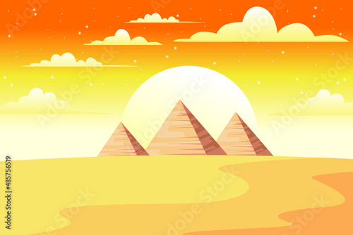 Desert landscape with pyramids