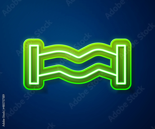 Glowing neon line Industry metallic pipe icon isolated on blue background. Plumbing pipeline parts of different shapes. Vector