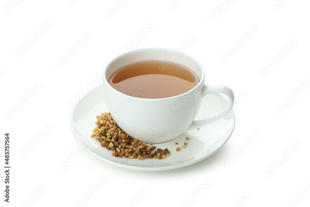 Cup of buckwheat tea isolated on white background Cup of buckwheat tea isolated on white background