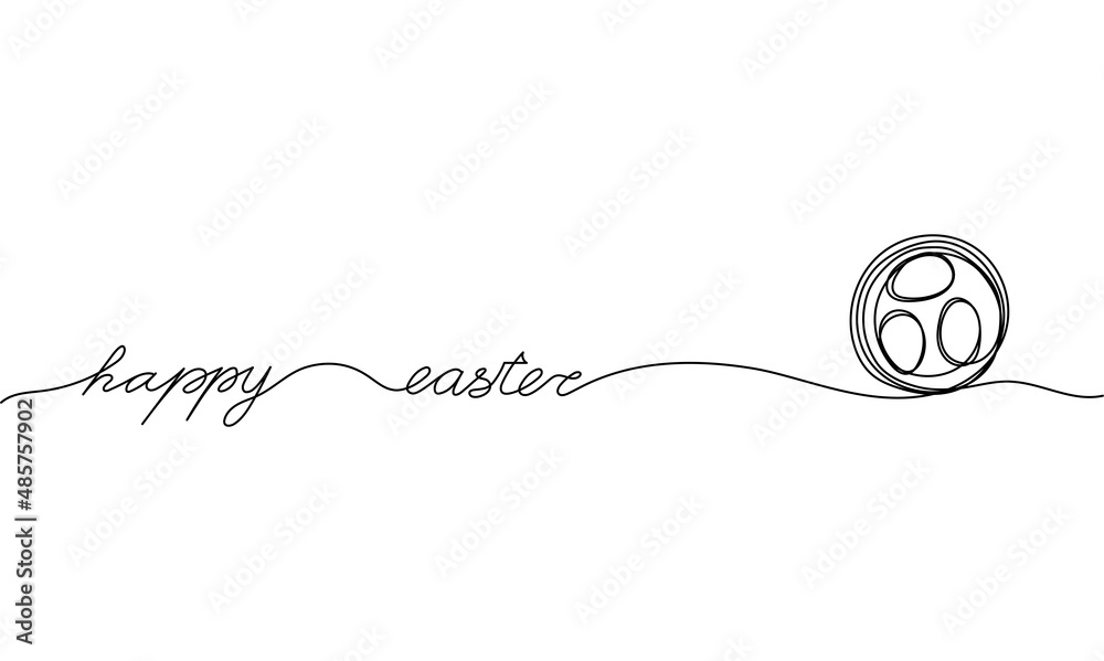 Easter day design. Continuous One Line Happy Easter. Vector illustration for poster, card, banner and other.