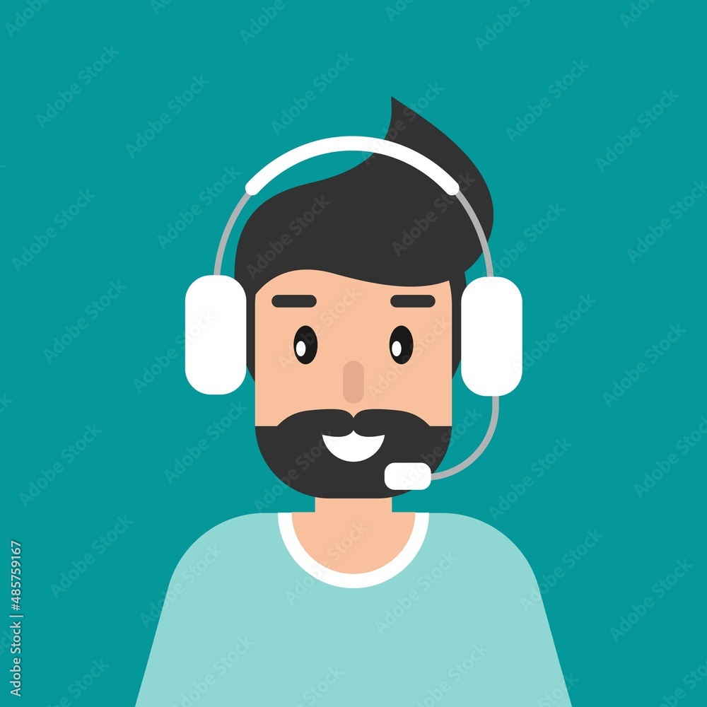 Operator with headphones and microphone. Operator with headphones and microphone.