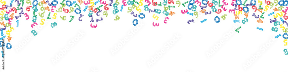 Falling colorful sketch numbers. Math study concept with flying digits. Alive back to school mathematics banner on white background. Falling numbers vector illustration. Falling colorful sketch numbers. Math study concept with flying digits. Alive back to school mathematics banner on white background. Falling numbers vector illustration.