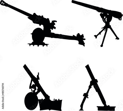 A bundle of different vector weapons isolated on white background Guns: old and modern. Modern Guns: automatic weapon. large set of weapon silhouettes vector illustration