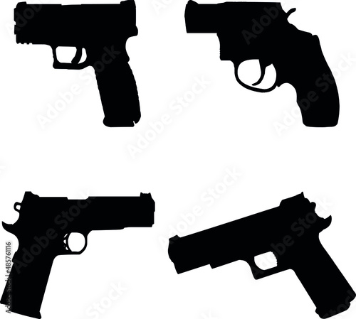 A bundle of different vector weapons isolated on white background Guns: old and modern. Modern Guns: automatic weapon. large set of weapon silhouettes vector illustration