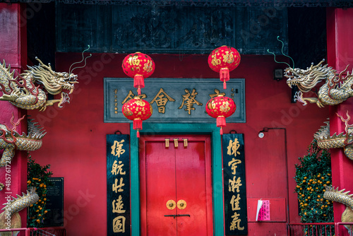 Photography Chinese lanterns at a temple in Chinatown at night, Kuala Lumpur, Malaysia, Sout