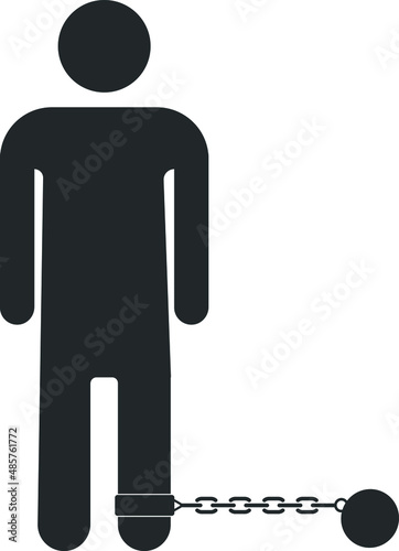 Prisoner with ball on chain icon vector