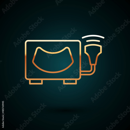 Gold line Ultrasound icon isolated on dark blue background. Medical equipment. Vector
