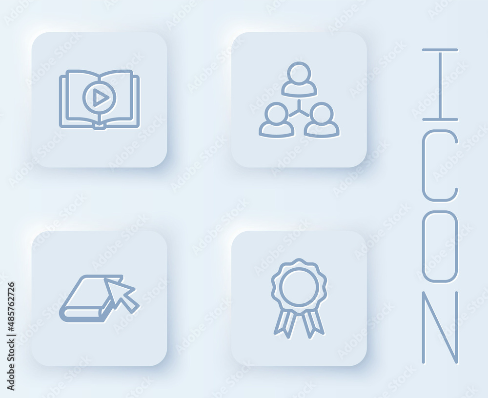 Set line Audio book, Online class, and education with diploma. White square button. Vector Set line Audio book, Online class, and education with diploma. White square button. Vector