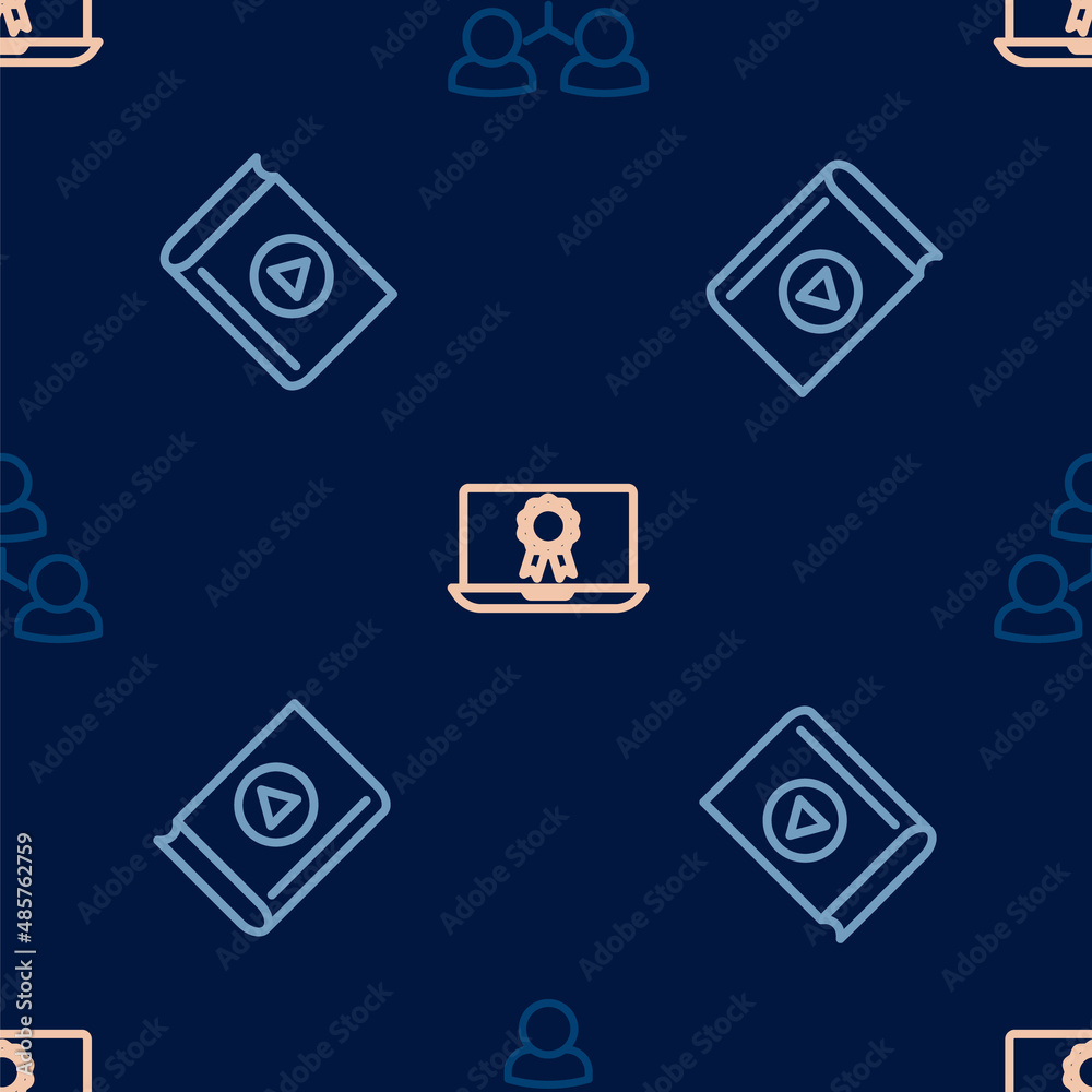 Set line Online class, Audio book and education with diploma on seamless pattern. Vector Set line Online class, Audio book and education with diploma on seamless pattern. Vector