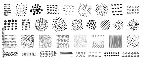Hand drawn abstract vector textures. Minimal dotted and striped graphic patterns for creative design