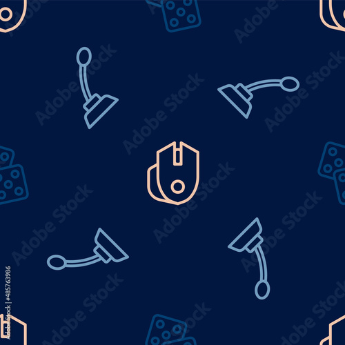 Set line Game dice, Microphone and Computer mouse on seamless pattern. Vector