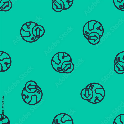 Blue line Financial growth increase icon isolated seamless pattern on green background. Increasing revenue. Vector