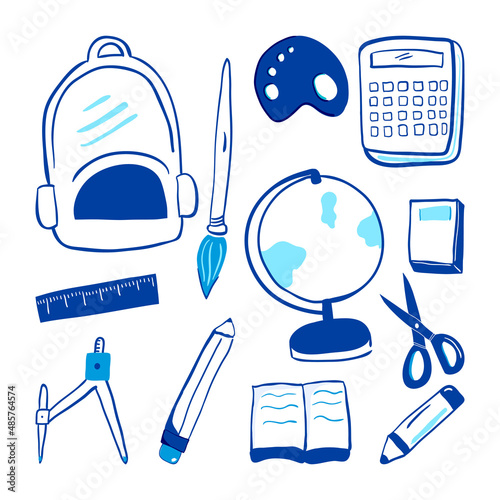 Set of pencil, calculator, ...