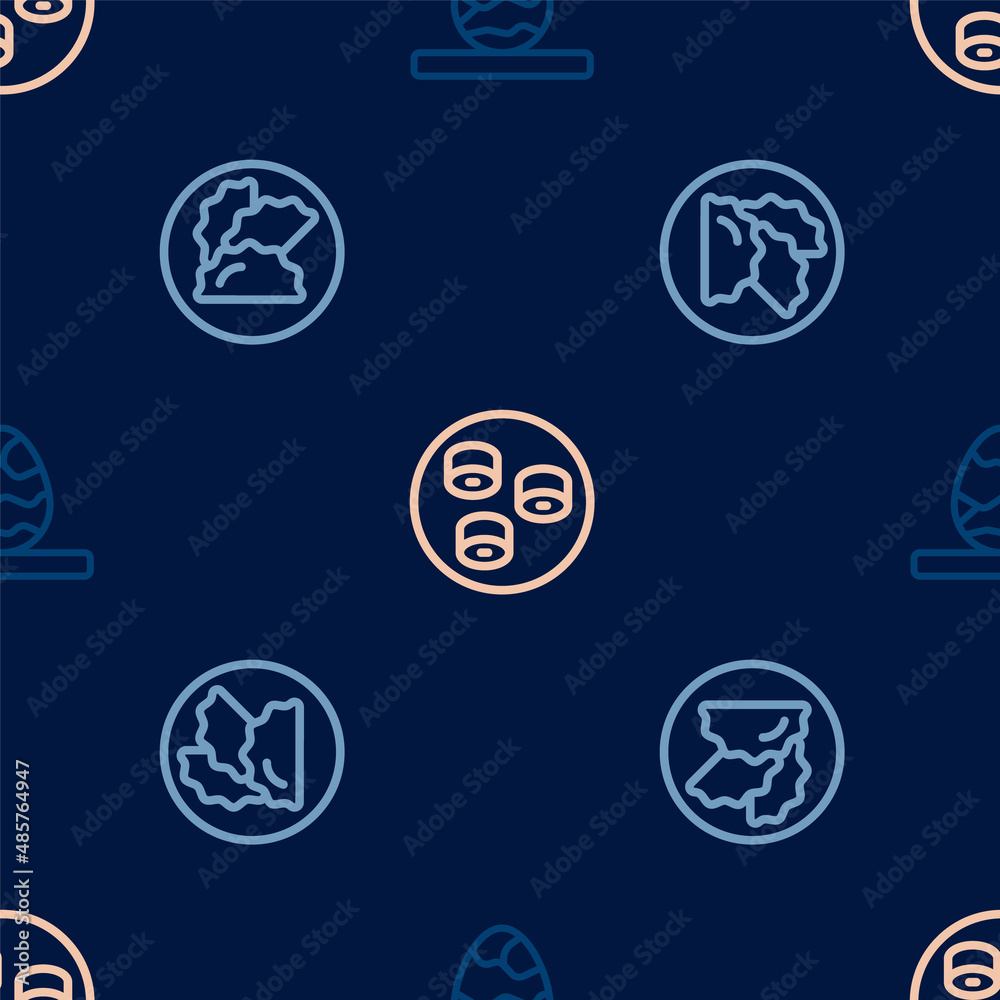 Set line Chinese tea egg, Dumpling and Sushi on seamless pattern. Vector Set line Chinese tea egg, Dumpling and Sushi on seamless pattern. Vector