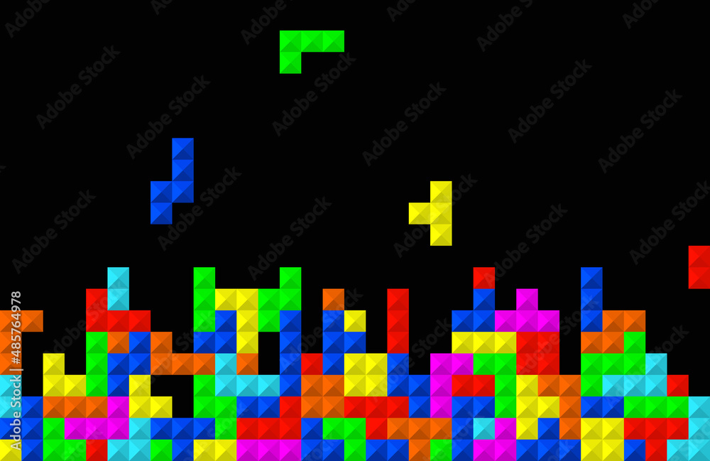 Tetris game. Tetris pixel background. Arcade game. Background of video with  puzzle, brick and retro pattern. Texture of graphic computer toy. Block  wallpaper. Vector Stock Vector | Adobe Stock