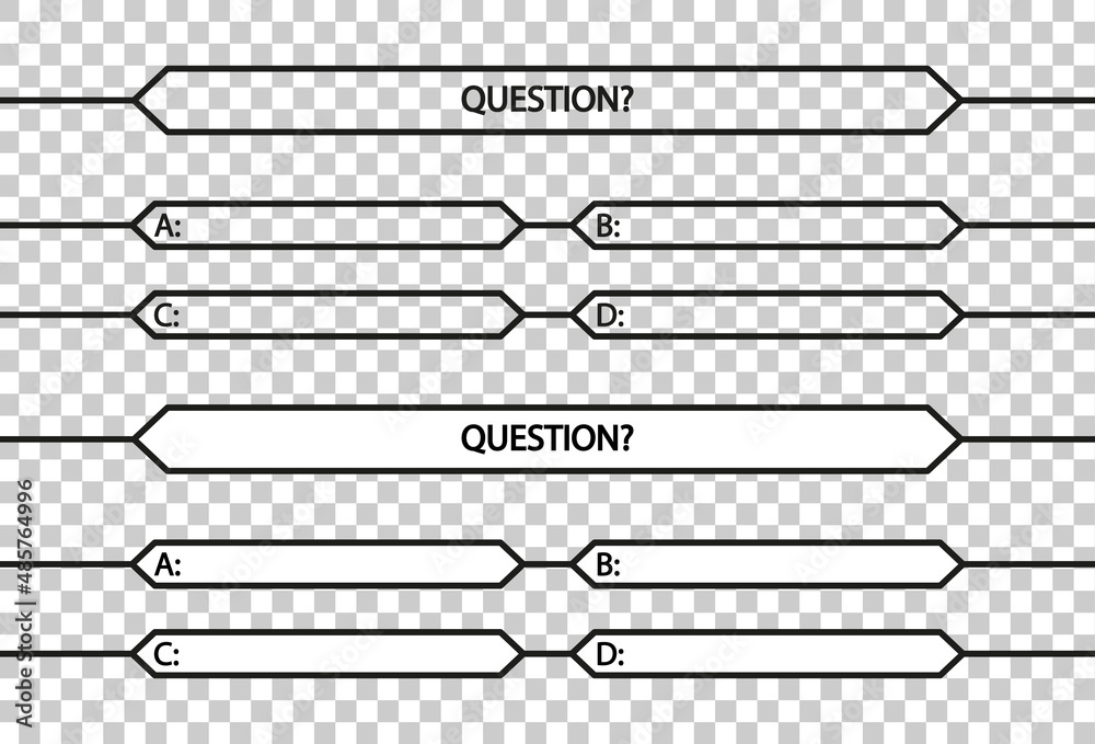 Quiz game. Quiz show millionaire. Contest with question and answer on tv. Test on competition. Intellectual challenge. App for exam. Outline, white and black bubbles for answers. Vector Quiz game. Quiz show millionaire. Contest with question and answer on tv. Test on competition. Intellectual challenge. App for exam. Outline, white and black bubbles for answers. Vector