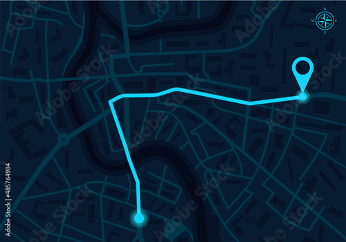 Map city with gps navigator. Navigate app with ui for city, route and street. Dashboard with roadmap, satellite and location. Interface for navigation, running and analytics. Vector