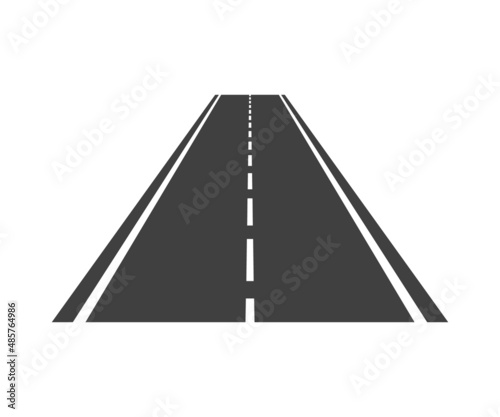 Road icon. Straight asphalt highway. Line of perspective way. Road forward. Path for truck and car. Vector