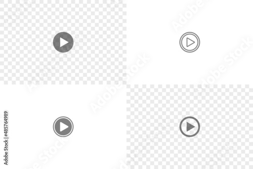 Play button. Play buttons isolated on transparent background. Icon for video, player, music, and screen. Graphic signs for player. Mockup of symbol circle with arrow. Vector