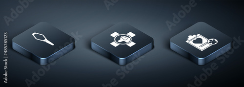 Set Isometric Pets vial medical, Clipboard with medical clinical record pet and Veterinary clinic symbol icon. Vector